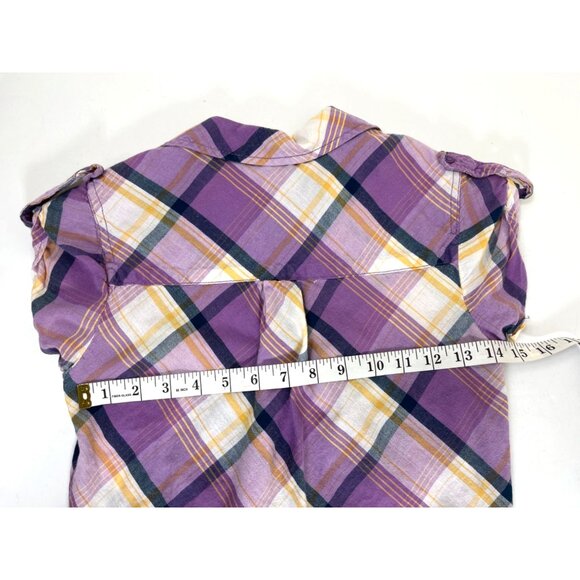 Divided by H&M Size 2 Purple Plaid Short Sleeve Front Button Top 10i - Picture 3 of 8